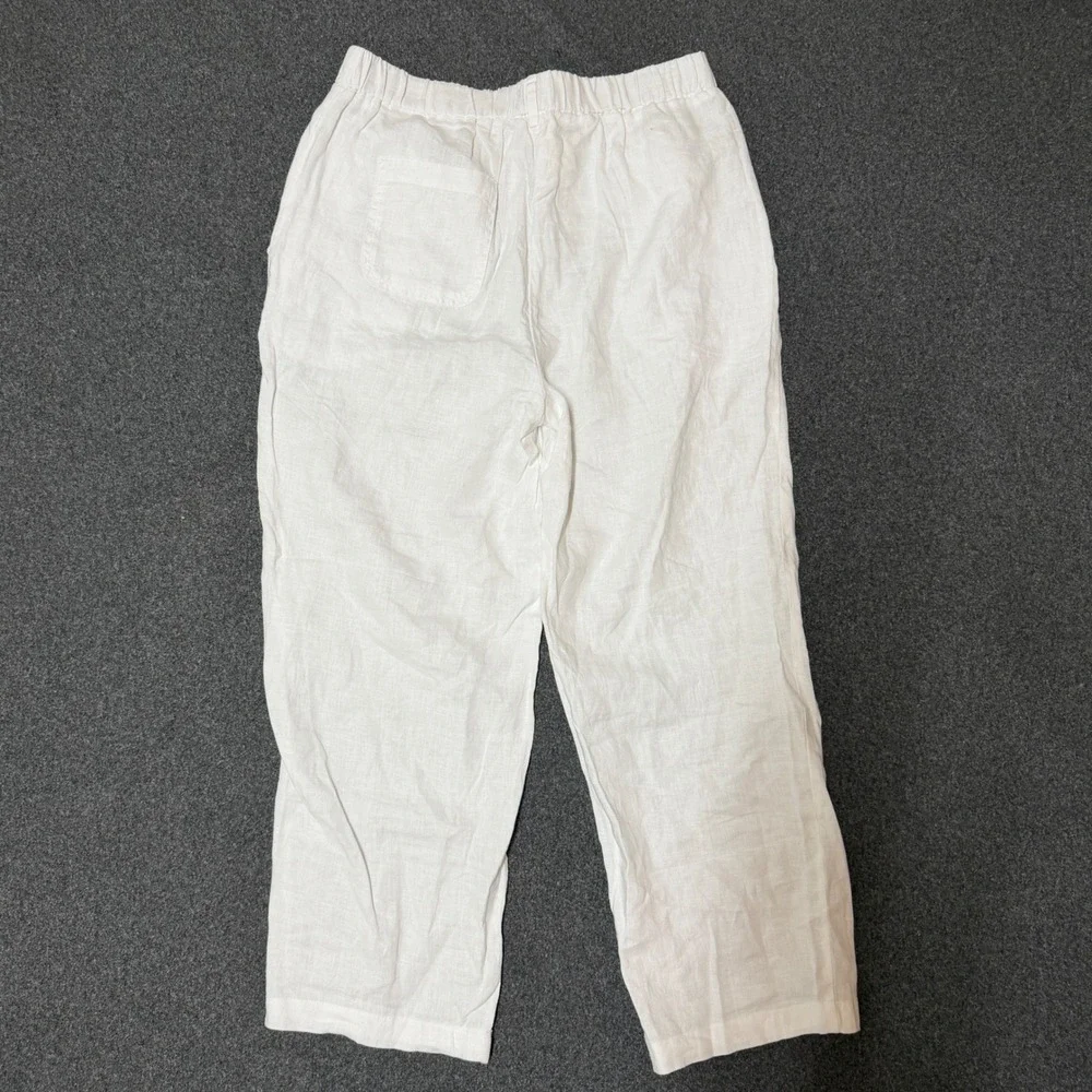 Quince Sz S European Linen Pants White Elastic Waist Straight Leg 24